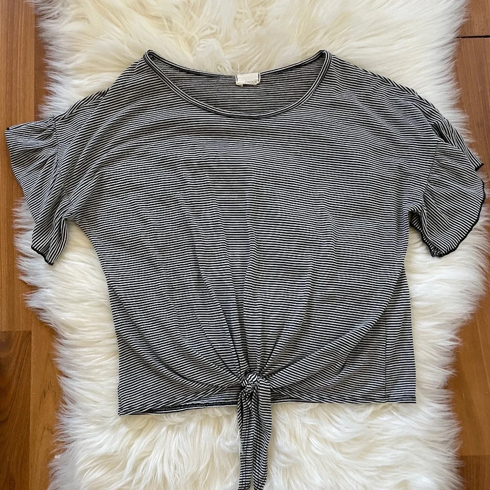 Black White Knotted Cropped Top Size Small